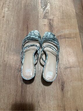 bp Multi-Strap Snake-Print Slide Mules in Black and White